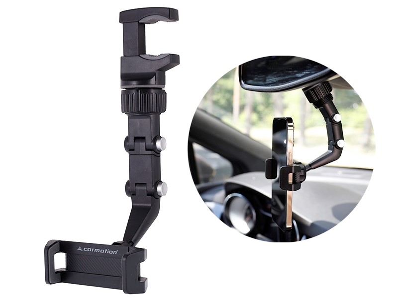 Phone holder for mounting on the rearview mirror