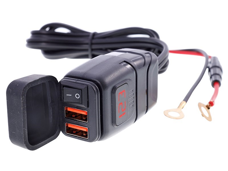 Chargeur moto 2x USB 3.4A avec voltmètre