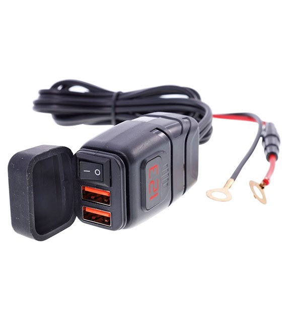 2x USB 3.4A motorcycle charger with voltmeter