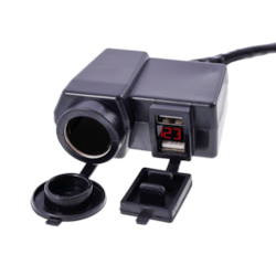 Ładowarka motocyklowa 2x USB 4.2A z woltomierzem i gniazdem zapalniczki EURO