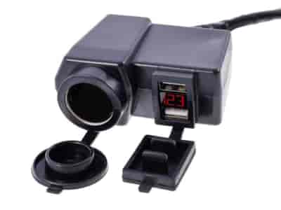 Motorcycle charger 2xUSB 4.2A with voltmeter and EURO cigarette lighter socket