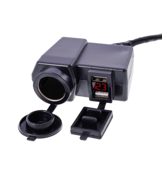 Motorcycle charger 2xUSB 4.2A with voltmeter and EURO cigarette lighter socket