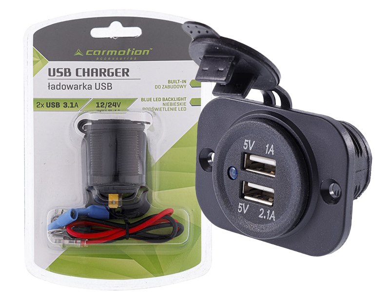 Built-in charger 2x USB 3.1A, 12/24V