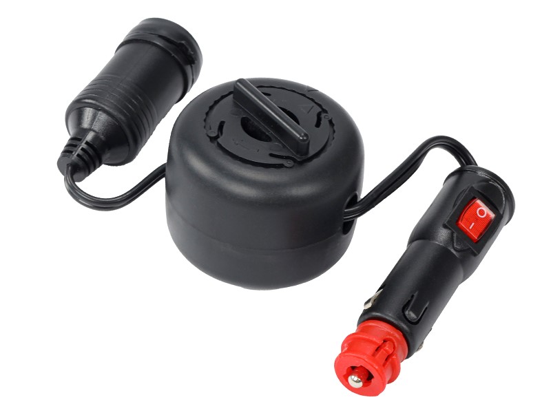 Cigarette lighter socket extension 300 cm with reel, EURO/DIN socket with switch