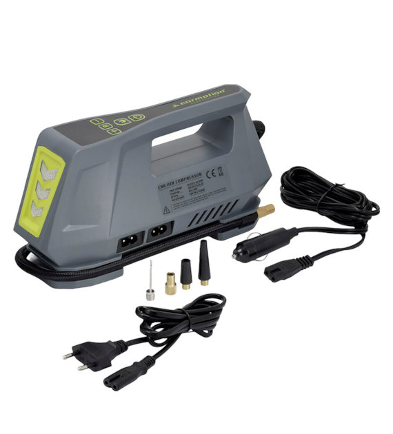 Air compressor DC 12V, AC 230V, 10 BAR, automatic with digital pressure gauge and LED flashlight