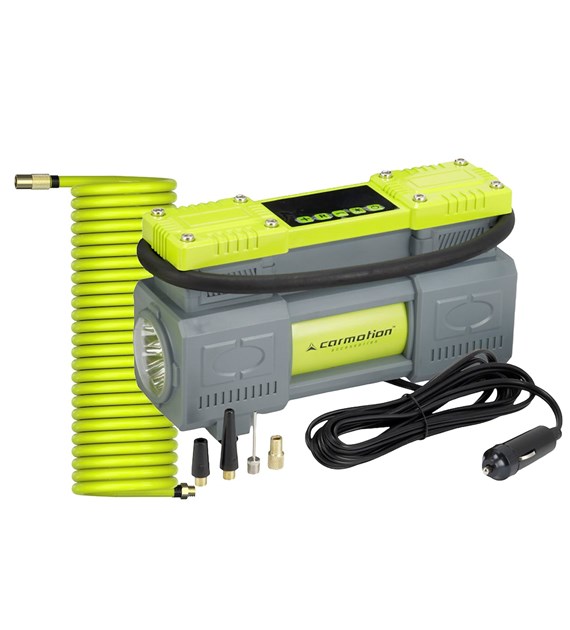 Kompresor powietrza dwutłokowy 12V, 10 BAR, automatyczny, 4 adaptery