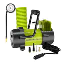 Kolbenkompressor 12V, 10 BAR, 40L/min, Spiralschlauch 400 cm mit analogem Manometer, 4 Adapter