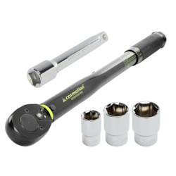 Drehmomentschlüssel 28-210 Nm, 1/2  + Steckschlüsseleinsätze 17, 19 und 21 mm + Verlängerung 125 mm, Kalibrierzertifikat