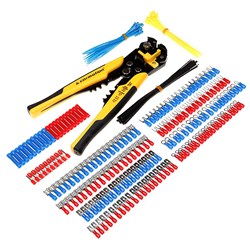 Ściągacz izolacji z zestawem 200 końcówek elektrycznych i 60 opasek kablowych