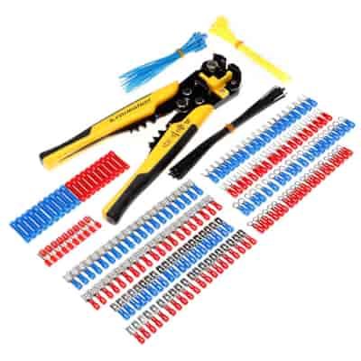 Wire stripper with set of 200 electrical lugs and 60 cable ties