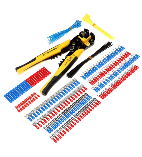 Wire stripper with set of 200 electrical lugs and 60 cable ties