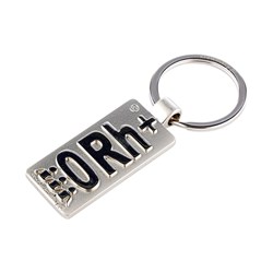 Porte-clés en métal avec symbole du groupe sanguin 0Rh +