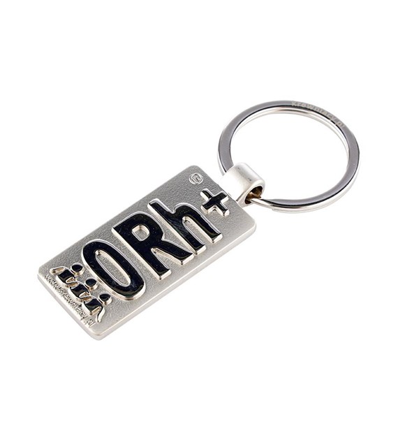 Porte-clés en métal avec symbole du groupe sanguin 0Rh +