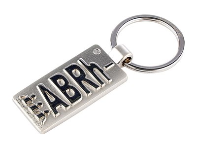 Metal key ring with blood group symbol ABRh-