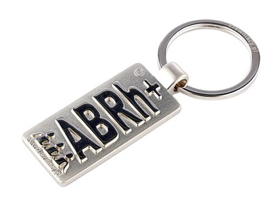 Porte-clés en métal avec symbole du groupe sanguin ABRh+