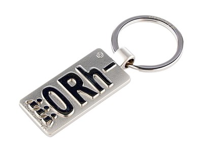 Porte-clés en métal avec symbole du groupe sanguin 0RH-