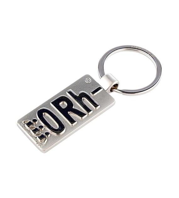 Metal key ring with blood group symbol 0Rh-