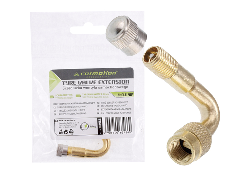 Schrader car valve extension, angled 45 °