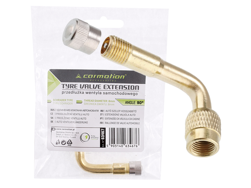 Schrader car valve extension, angled 90 °