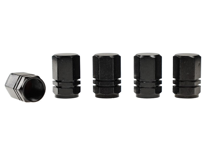 Valve caps, aluminum hexagonal, 5 pcs., black