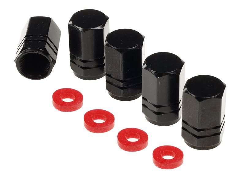 Valve caps, aluminum hexagonal, 5 pcs., black