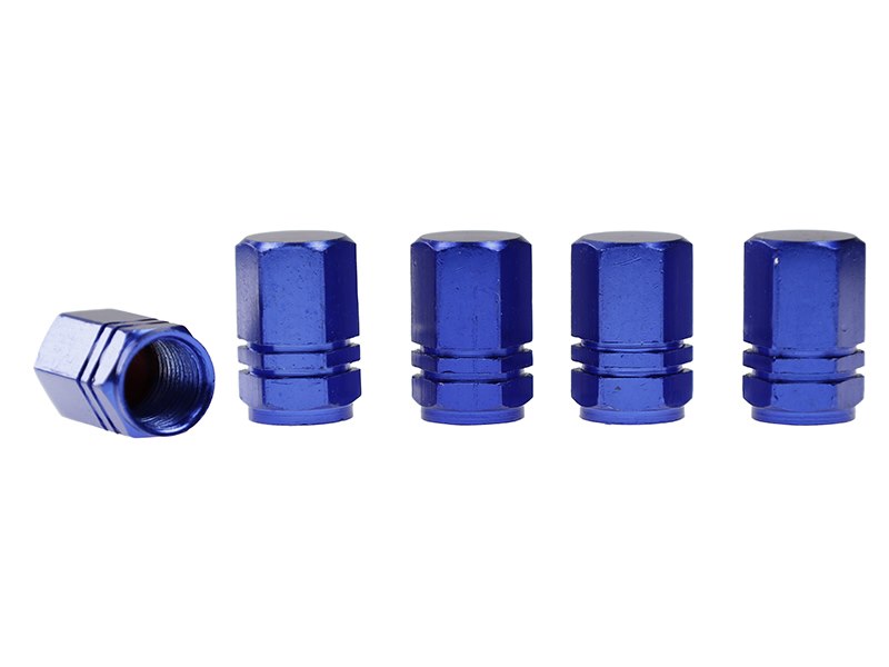 Valve caps, aluminum hexagonal, 5 pcs ,blue