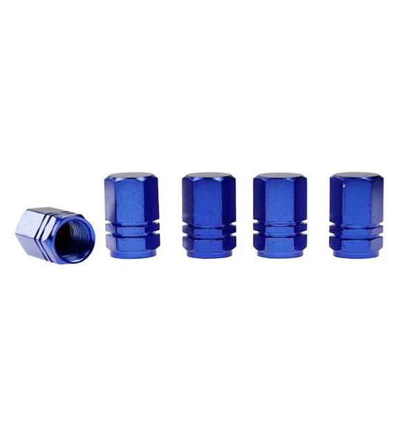 Valve caps, aluminum hexagonal, 5 pcs ,blue