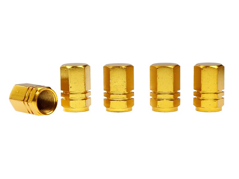 Valve caps, aluminum hexagonal, 5 pcs, golden