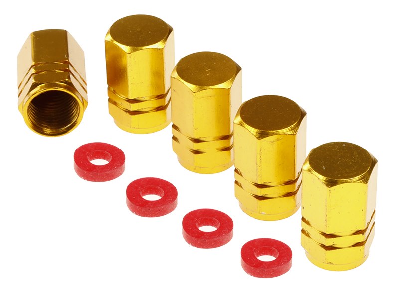 Valve caps, aluminum hexagonal, 5 pcs, golden