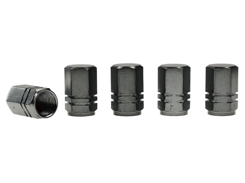 Valve caps, aluminum hexagonal, 5 pcs., gunmetal color
