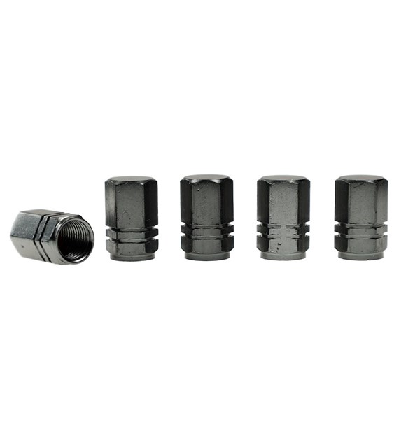 Valve caps, aluminum hexagonal, 5 pcs., gunmetal color