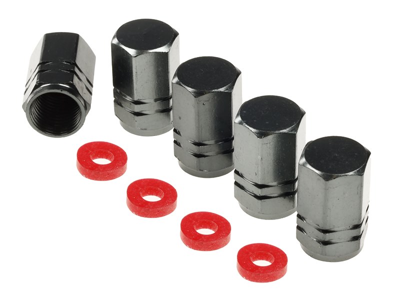 Valve caps, aluminum hexagonal, 5 pcs., gunmetal color