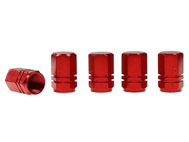 Valve caps, aluminum hexagonal, 5 pcs, red