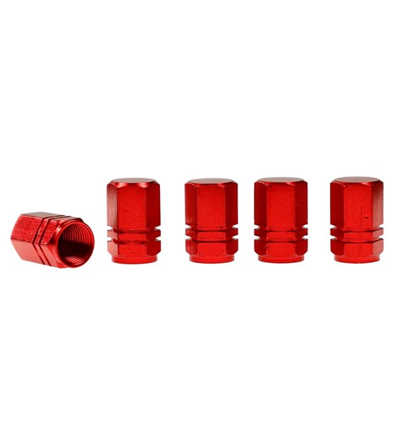 Bouchons de valve, hexagonaux en aluminium, 5 pcs, rouge