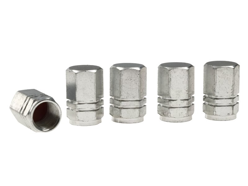 Valve caps, aluminum hexagonal, 5 pcs., silver