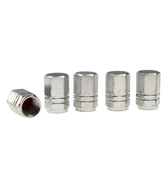 Valve caps, aluminum hexagonal, 5 pcs., silver