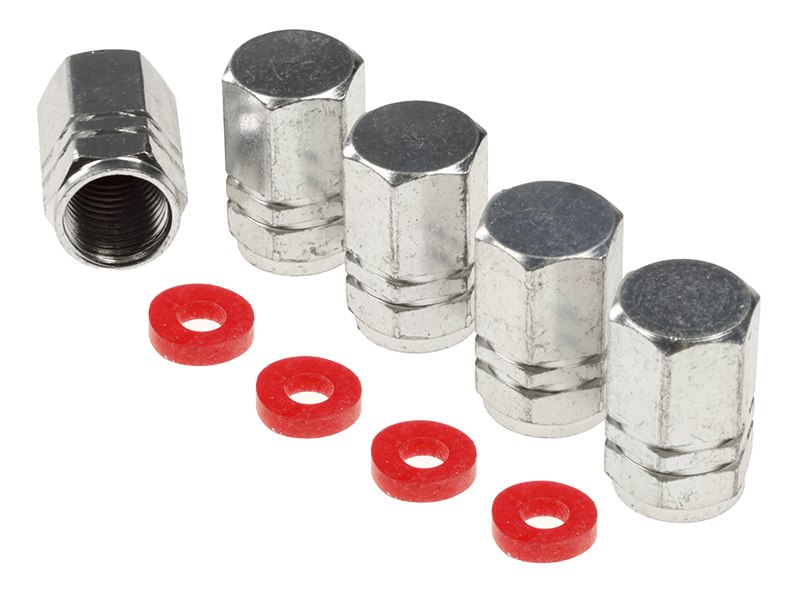 Valve caps, aluminum hexagonal, 5 pcs., silver