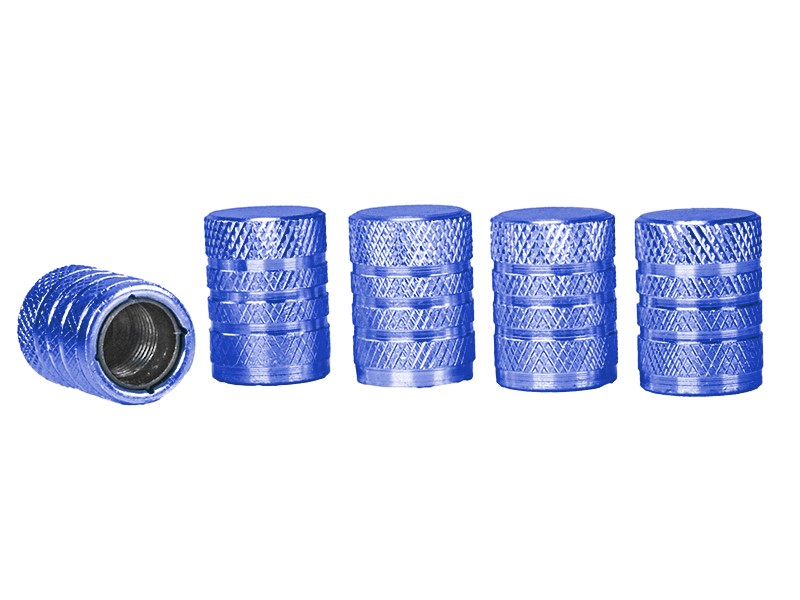 Aluminum valve caps with plastic thread insert, 5 pcs, blue