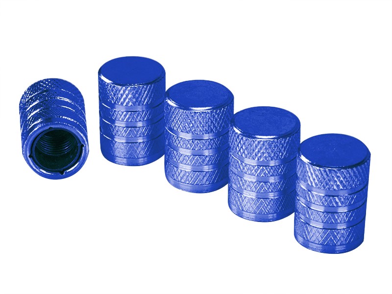 Aluminum valve caps with plastic thread insert, 5 pcs, blue
