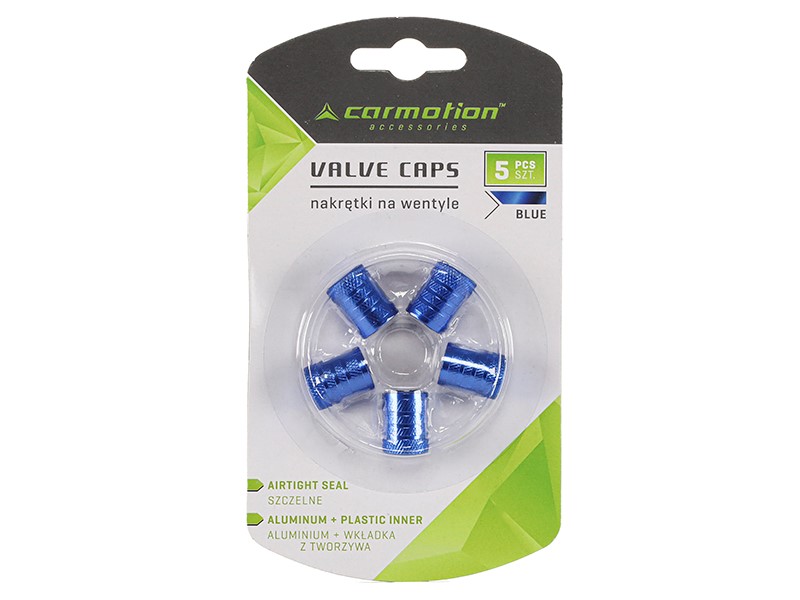 Aluminum valve caps with plastic thread insert, 5 pcs, blue