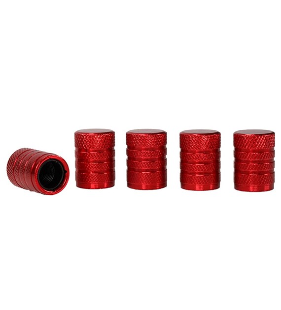 Aluminum valve caps with plastic thread insert, 5 pcs, red