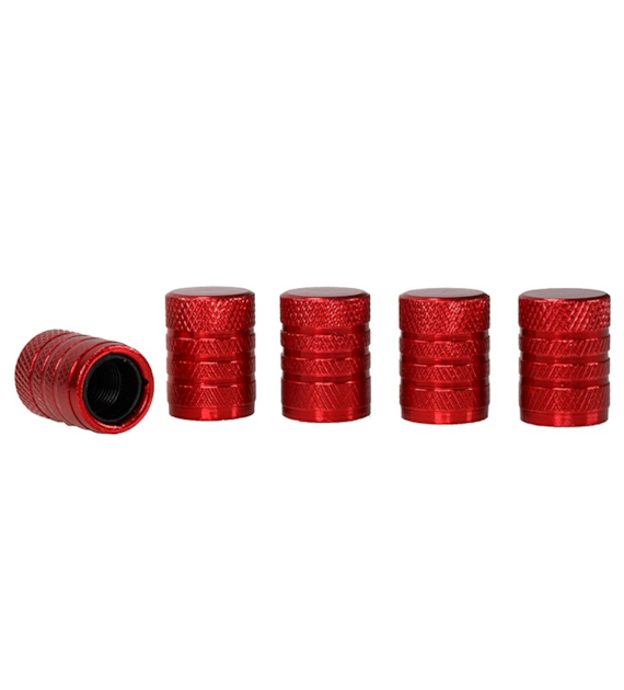 Bouchons de valve en aluminium avec insert fileté en plastique, 5 pcs, rouge