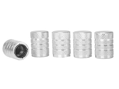 Aluminum valve caps with plastic thread insert, 5 pcs, silver