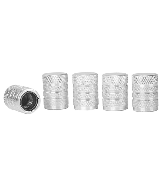 Bouchons de valve en aluminium avec insert fileté en plastique, 5 pcs, argent