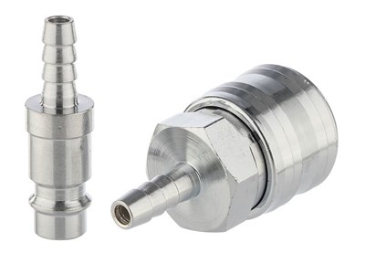 Kompressor-Schnellkupplung für FI 6 mm Schlauch, Buchse + Stecker, chrom