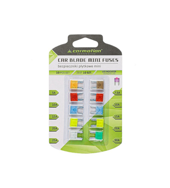 Blade fuses  MINI with LED indicator, 10 pcs