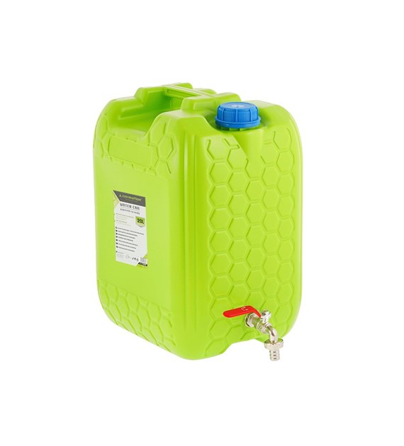 Water canister with long metal threaded tap valve, 20 L