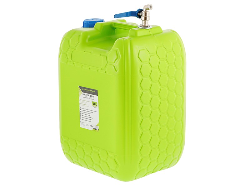 Water canister with long metal top tap valve, 20 L