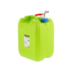 Water canister with long metal tap valve in cap, 20 L