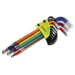 Klucze imbusowe kuliste, 180 mm, rozmiary 1,5 - 10 mm, 9 szt., kolorowe